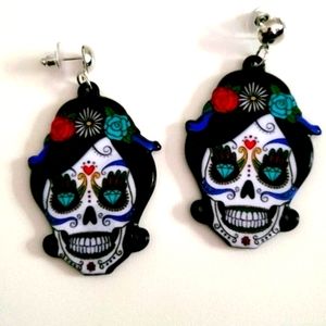New Day of the Dead Lady Skull Earrings